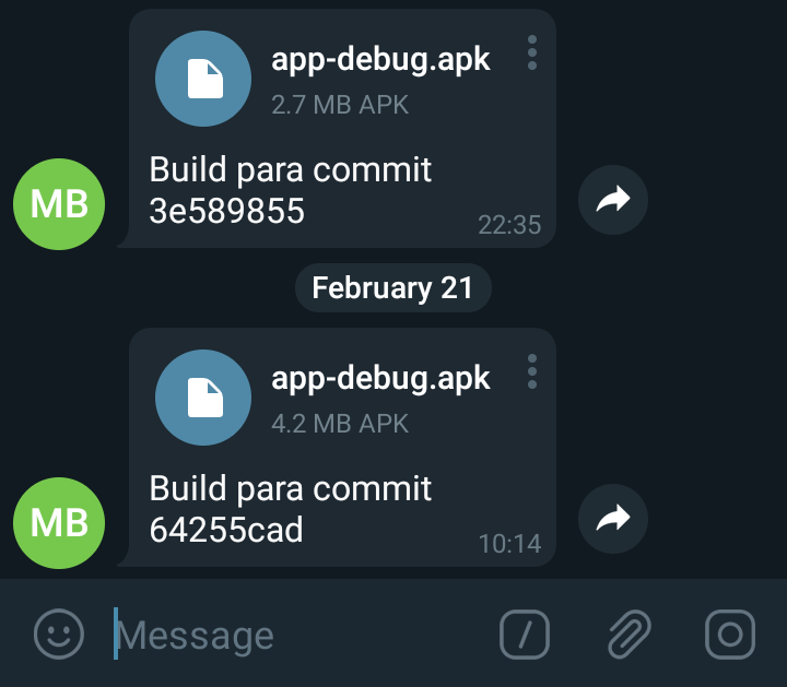 El resultado en mi caso, un bot enviandome cada build por telegram