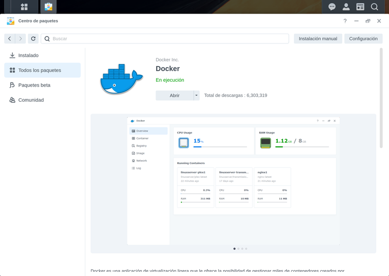 Docker en el Centro de Paquetes de DSM